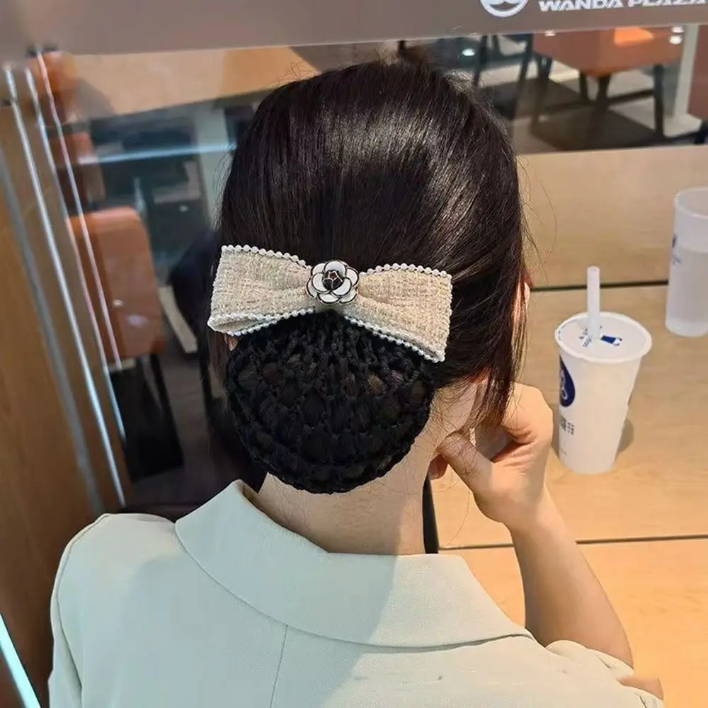 

Ponytail Clip Cloth Hotel Camellia Flower Professional Headdress Women Spring Clips Korean Bun Snood Hairgrips Cover Net