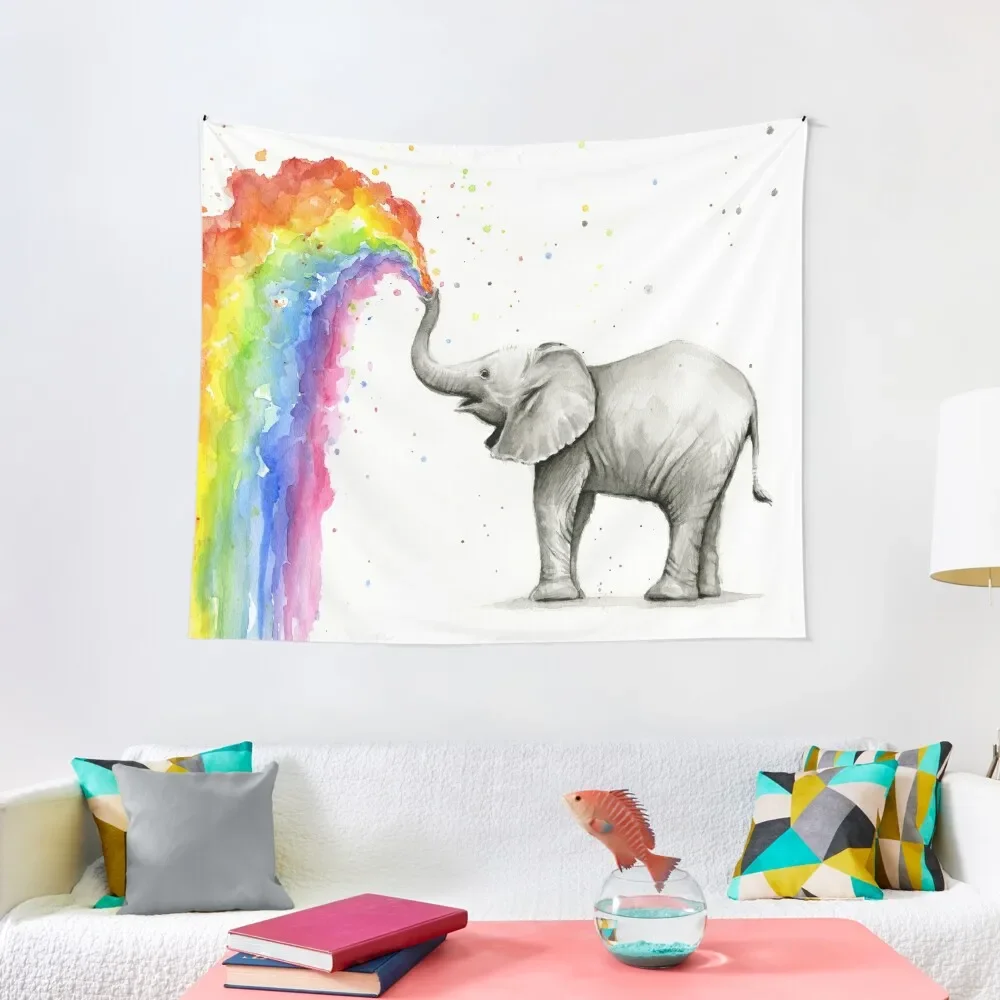 

Baby Elephant Spraying Rainbow Tapestry Room Decore Aesthetic Cute Room Things Wallpaper Bedroom Wall Tapestries Tapestry