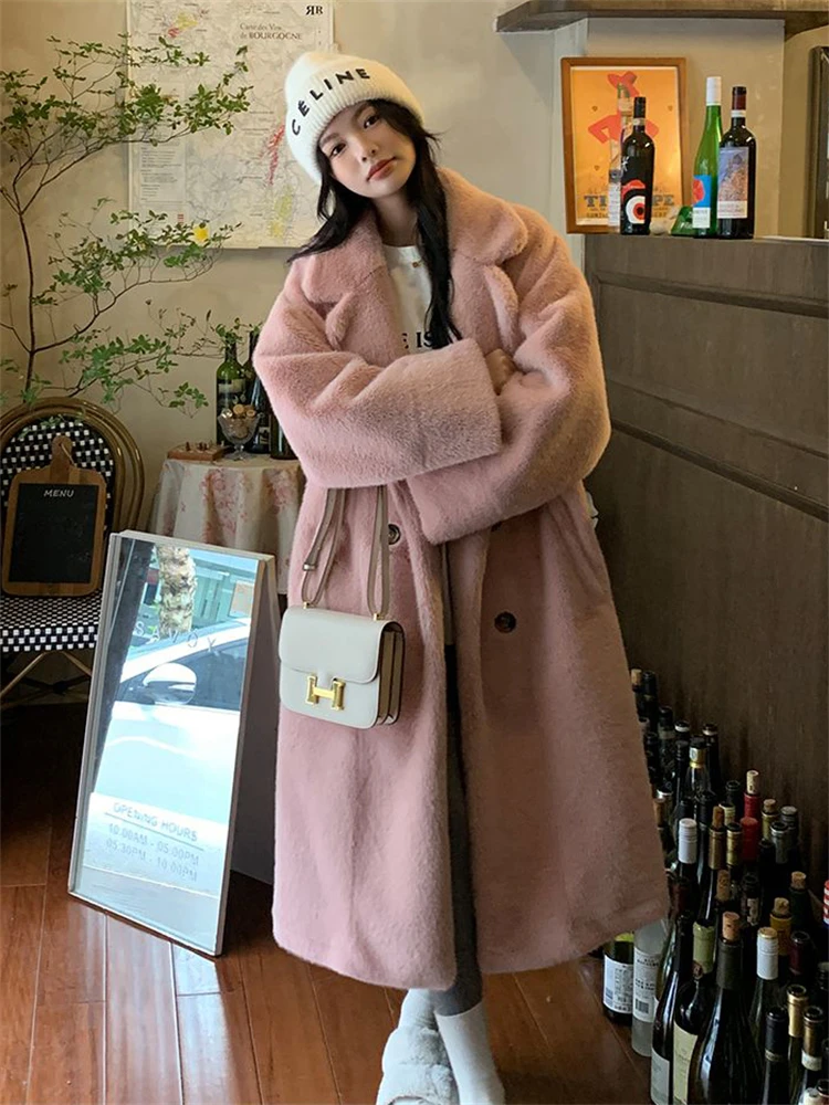 

Thicken Warm Long Faux Fur Jackets Loose Warm Imitate Mink Coats Korean Fashion Winter Furry Outerwear Women Luxury Overcoat