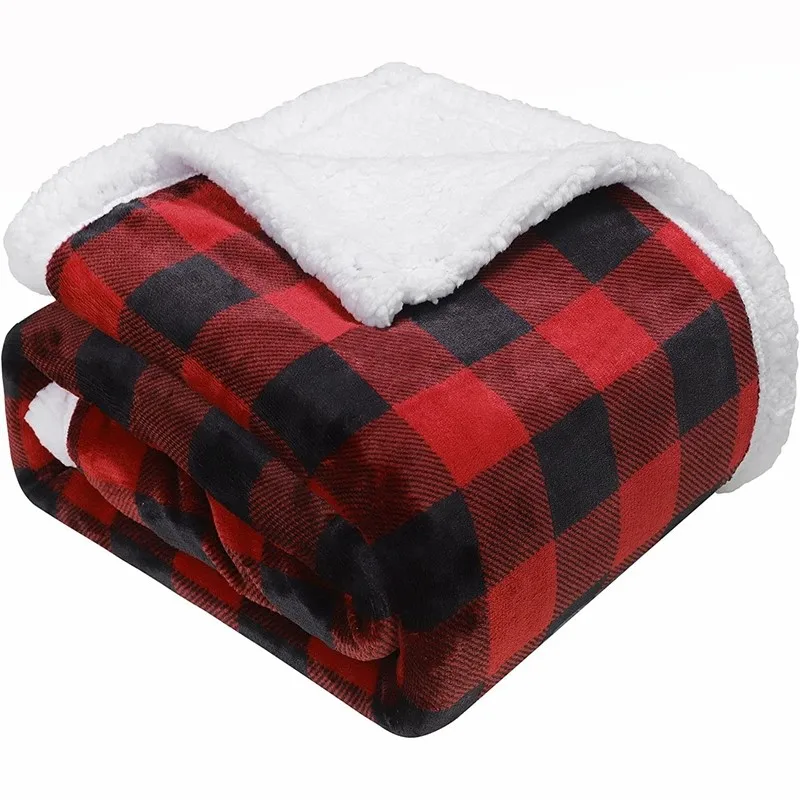 

Inyahome Sherpa Fleece Fuzzy Throw Blanket Buffalo Plaid Cozy Fluffy Throws Blankets for Couch Soft Twin Christmas Red Bedding