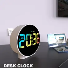 Aierwill N16 Round Alarm Clock with Snooze Calendar 12/24H Week Digital LED Tables Clock for Bedrooms Bedside Desk Shelf