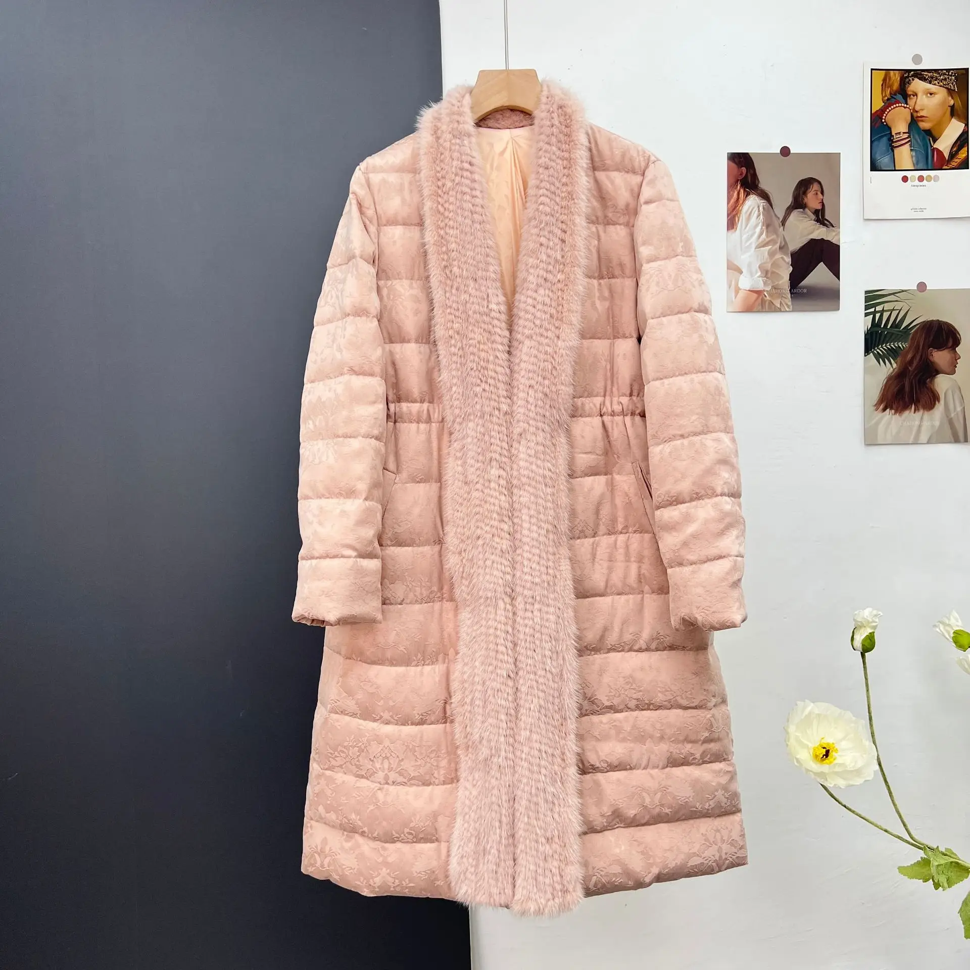 

2024 winter new fur jacket mink collar new Chinese goose down jacket,women's long Chinese style silhouette long coat