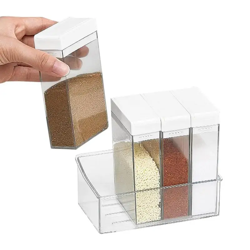 

4 Pieces Kitchen Clear Seasoning Box Storage Container Condiment Jars Clear Spice Shaker Containers For Pepper Salt Sugar