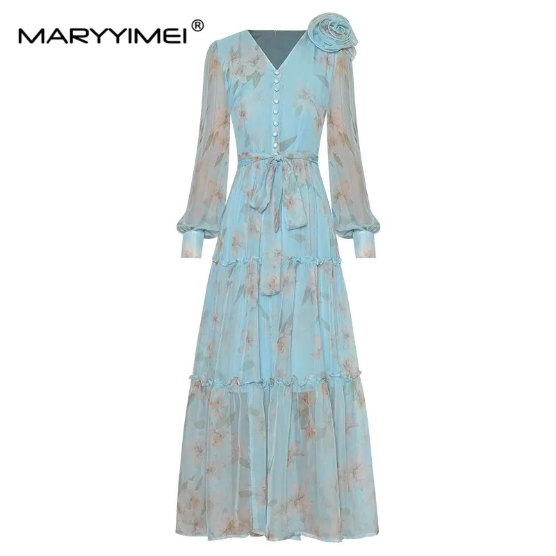 MARYYIMEI Spring Women's Fashion Designer dress Applique V-neck Long sleeved Lace up Floral-Print Holiday Elegant Long Dresses
MARYYIMEI Spring Women's Fashion Designer dress Applique V-neck Long sleeved Lace up Floral-Print Holiday Elegant Long Dresses