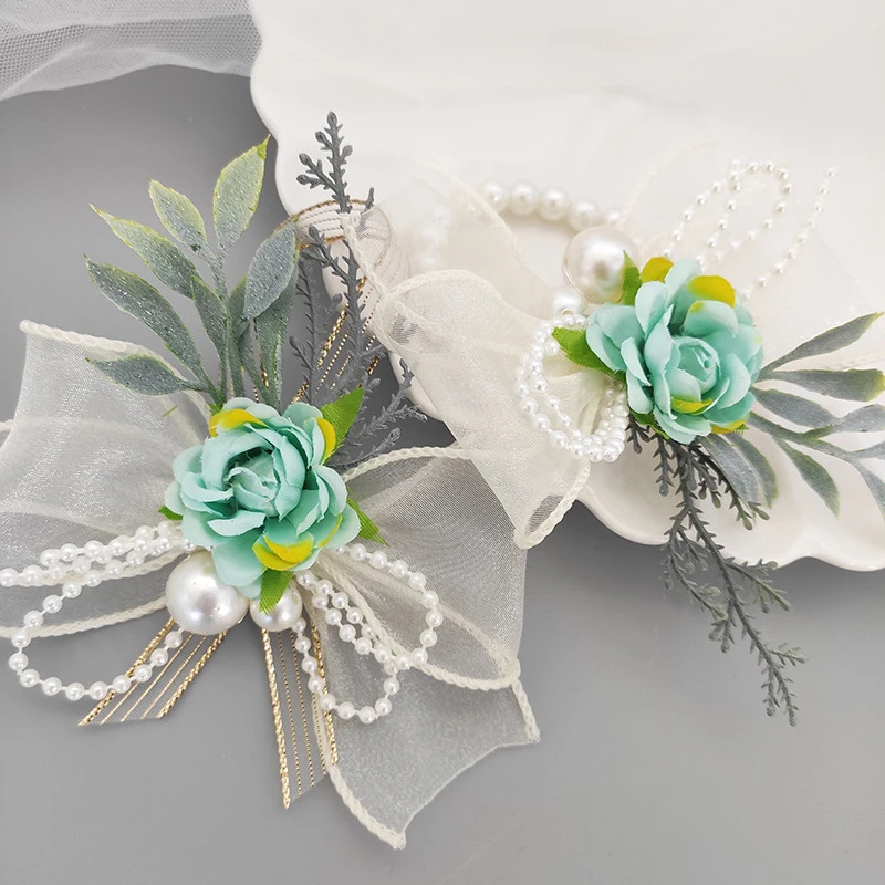 

1PC Imitation Pearl Wedding Wrist Flower Corsage Bracelet Boutonniere Bride Bridesmaid Hand Flower Boutonniere Party Brooch Pins