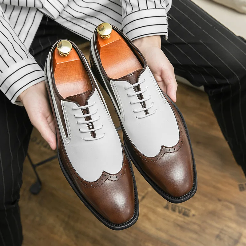 

Spring Business Lace-up Leather Shoes Colour Blocking Formal Oxford Shoes Wedding Shoes Office Career Men's Shoes PX077