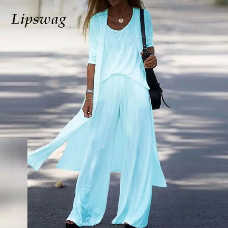 Street Ladies Loose Matching Set Casual Solid Color T-Shirt + Cardigan + Wide Leg Pants Set Spring Summer Women Three-Piece Set
Street Ladies Loose Matching Set Casual Solid Color T-Shirt + Cardigan + Wide Leg Pants Set Spring Summer Women Three-Piece Set