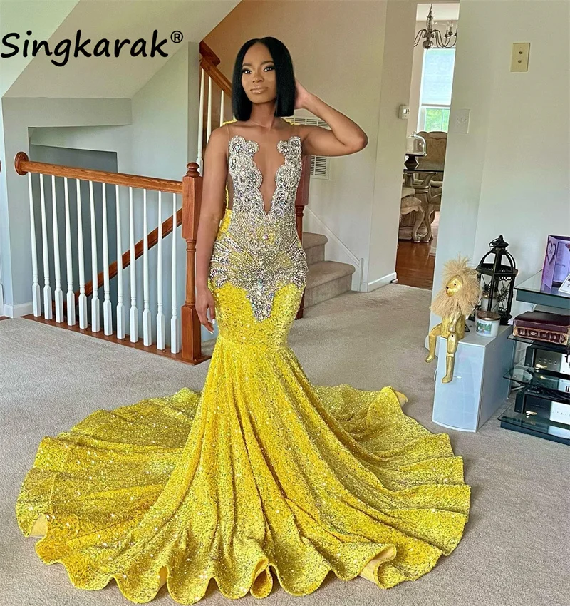 Sparkly Yellow Mermaid Prom Dress 2024 Beads Crystal Rhinestones Graduation Party Dress Birthday Wedding Reception Robe De Bal
Sparkly Yellow Mermaid Prom Dress 2024 Beads Crystal Rhinestones Graduation Party Dress Birthday Wedding Reception Robe De Bal