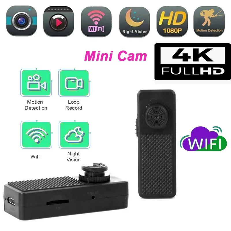 Миниатюрная ip-камера с разрешением FULL HD 4K Wi-Fi P2P / AP монитор кнопкой рубашки и