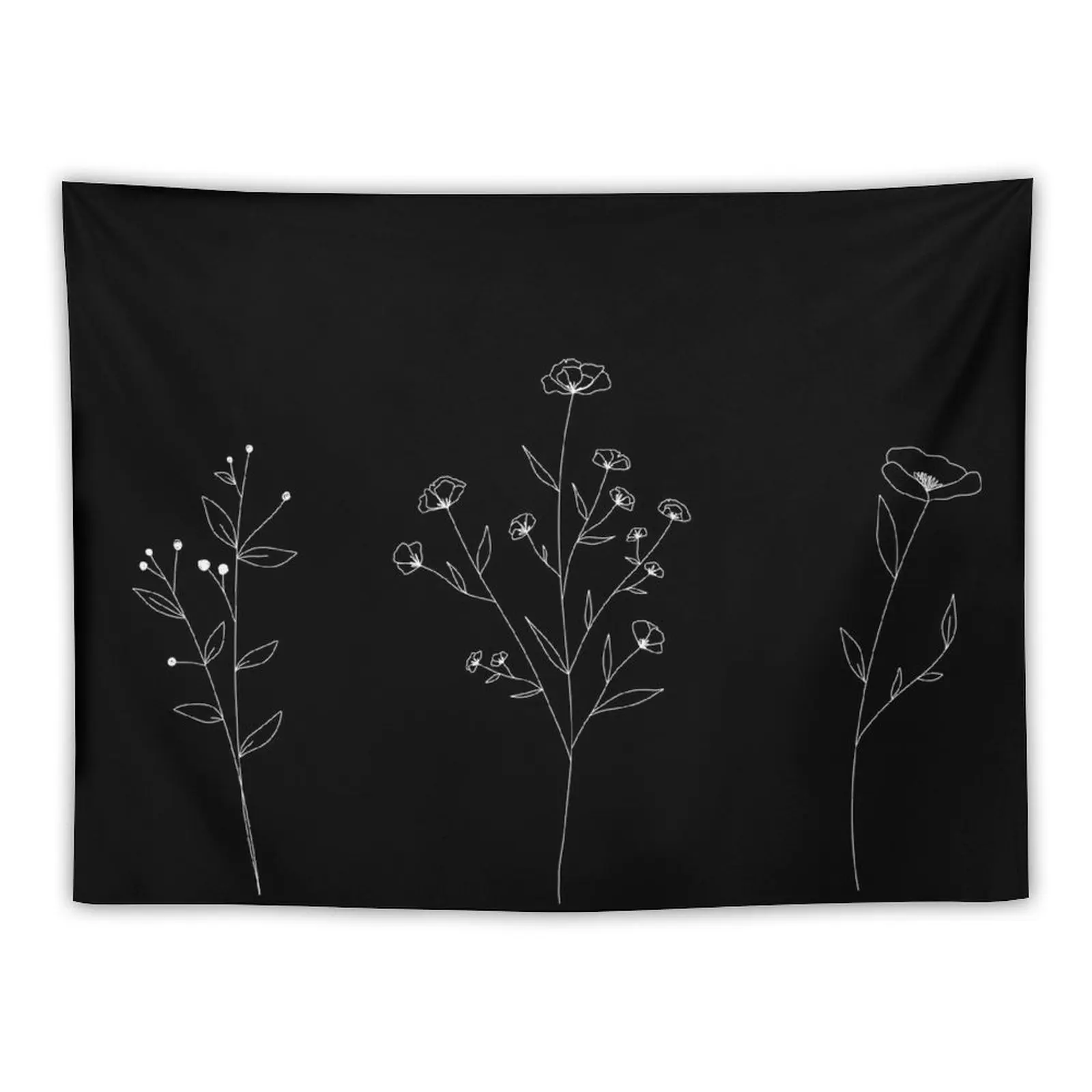 

Wildflowers Line Drawing - Black Tapestry Bedrooms Decor Wall Carpet Wall Tapestries Wall Hanging Wall