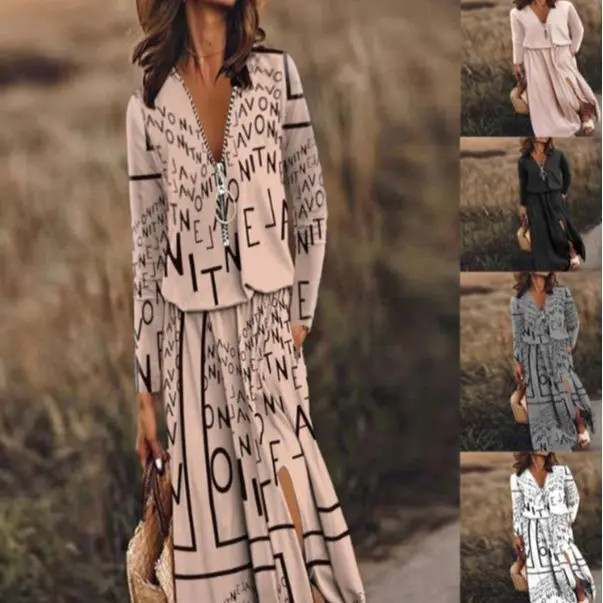 Long-sleeved Long Dresses Casual Women's Autumn and Winter Zipper Letter Print Vintage Irregular Party Pullover Dress
Long-sleeved Long Dresses Casual Women's Autumn and Winter Zipper Letter Print Vintage Irregular Party Pullover Dress