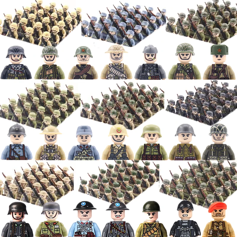 

Hot Mini WW2 Soldier Figures Building Blocks Germany UK US Soviet France Chinese Military Army SWAT Bricks Set Kids DIY Gifts