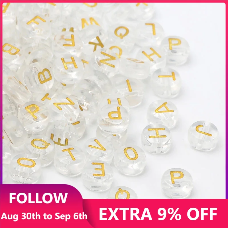 

50pcs 7mm Transparent Gold Color Letter Acrylic Beads Flat Round Alphabet Spacer Beads For Jewelry Making Diy Necklace Bracelet