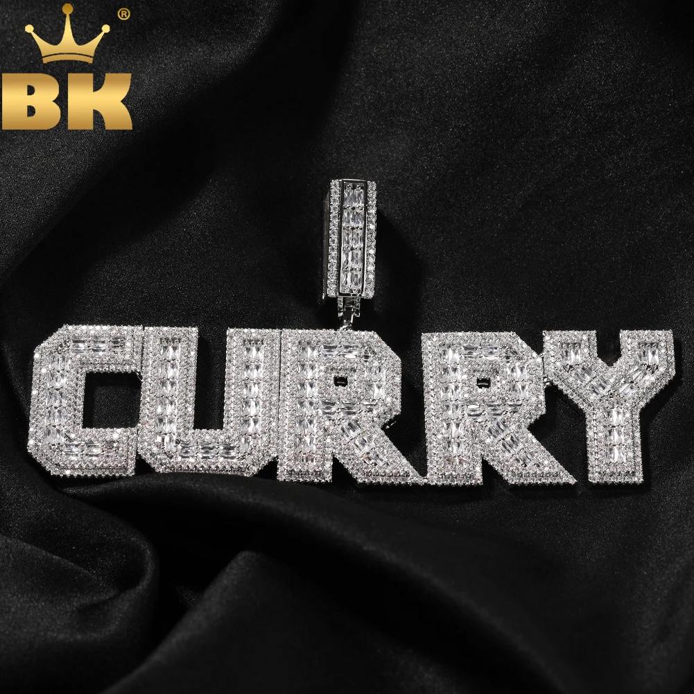 

TBTK Custom Bold Baguettecz Letters Pendant Iced Out Square Bling Cubic Zirconia Name Necklace Hiphop Rapper Jewelry