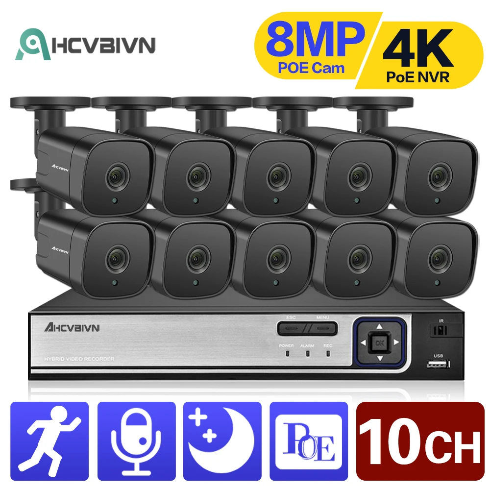 4K Ultra HD 8MP POE NVR Kit 10CH Human Detection CCTV Security Camera System 8CH IP Bullet Camera Video Surveillance System Set
4K Ultra HD 8MP POE NVR Kit 10CH Human Detection CCTV Security Camera System 8CH IP Bullet Camera Video Surveillance System Set