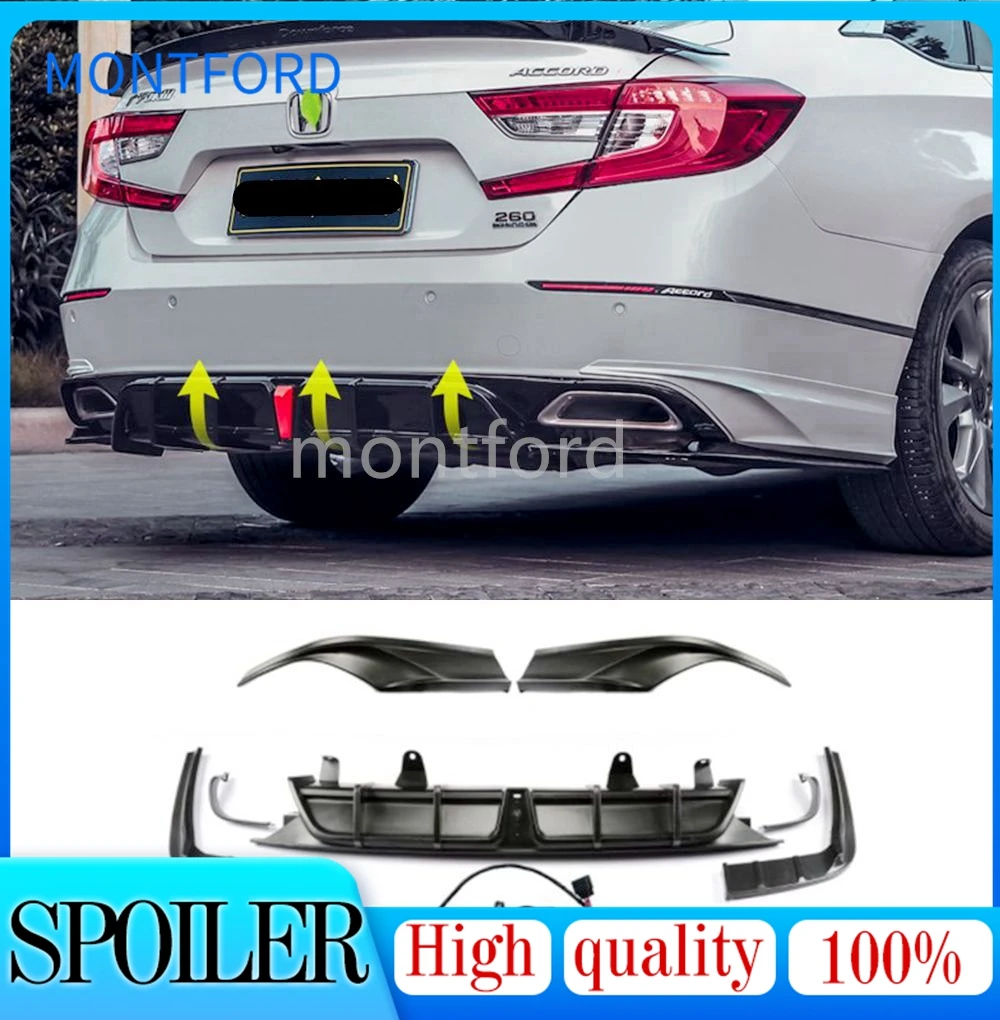 

Rear Bumper Diffuser Lip For Honda Accord 2021 YOFER White Car Body Kit Side Canard Guard Cover Splitter Spoiler Trim + LED Lamp