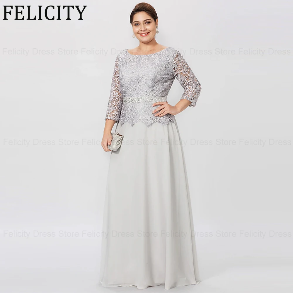 

Gorgeous Plus Size Mother of the Bride Dresses 2024 A-Line O-Neck Wedding Guest Dresses Chiffon Lace Beading Long Evening Gowns