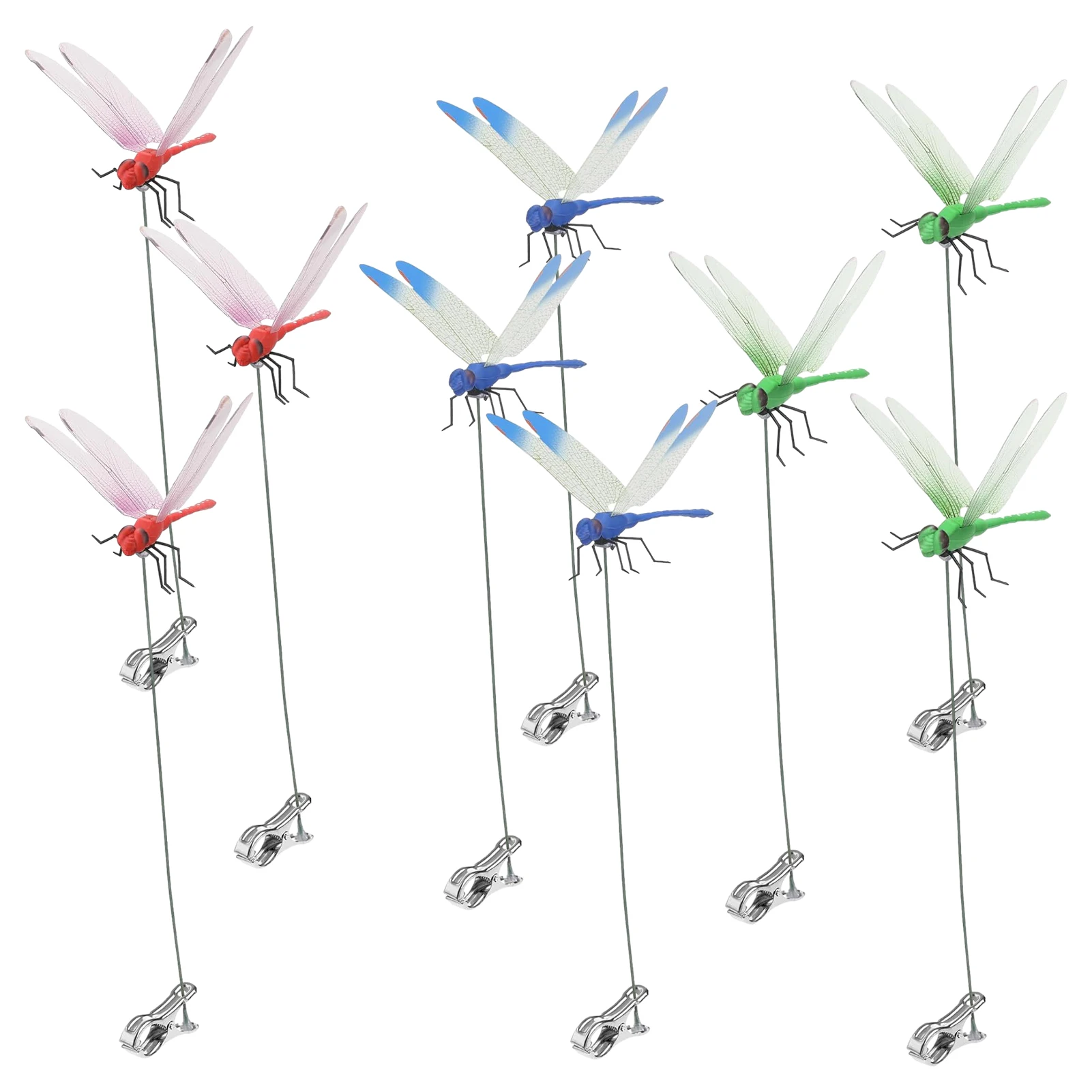 

9pcs/3sets Home Accessories Natural DIY Fake Dragonfly Pole Clip Hat Horse Fly Deterrent Reusable 3D Multicolored Garden Decor
