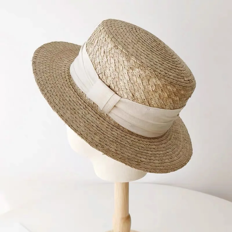 

Шляпа женская Соломенная с широкими полями, модная Панама ручной работы в винтажном стиле, Повседневная шапка с плоским верхом, летняя