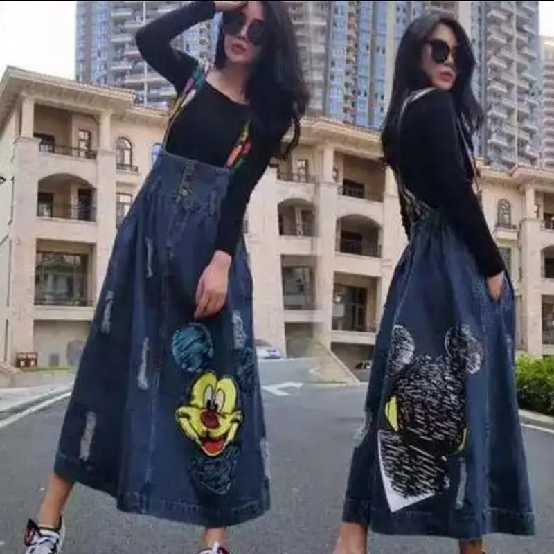Disney Mickey Woman Autumn Korean Fashion Embroidered Flower Retro Denim Loose Suspender dress Versatile Streetwear baggy jeans
Disney Mickey Woman Autumn Korean Fashion Embroidered Flower Retro Denim Loose Suspender dress Versatile Streetwear baggy jeans