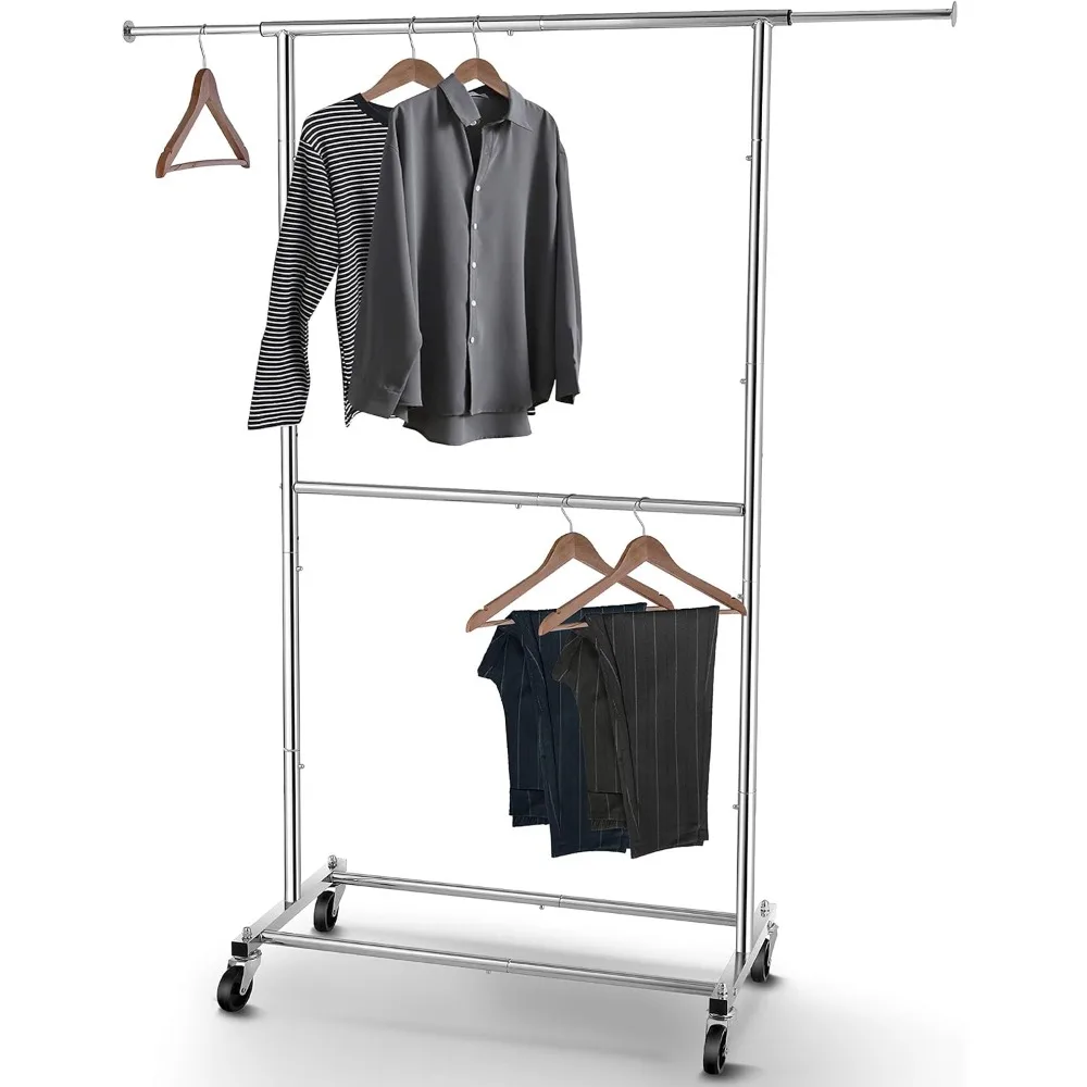 Double Rod Clothing Garment Rack, Rolling Clothes Organizer on Wheels for Hanging Clothes, Chrome
Double Rod Clothing Garment Rack, Rolling Clothes Organizer on Wheels for Hanging Clothes, Chrome