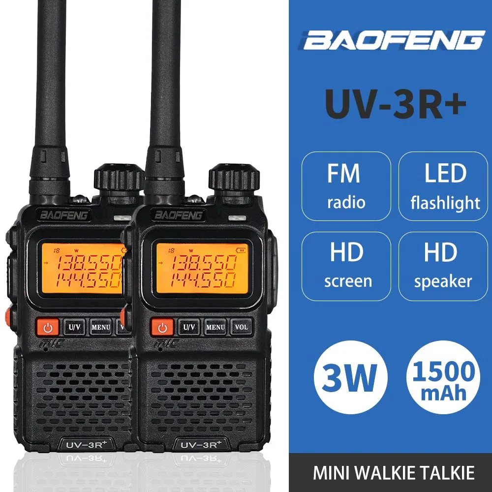 2PCS Baofeng UV-3R Plus Dual Band Mini Walkie Talkie VHF/UHF 136-174MHz/400-470MHz Wireless Portable 2 Way Radio UV3R+ Intercom
2PCS Baofeng UV-3R Plus Dual Band Mini Walkie Talkie VHF/UHF 136-174MHz/400-470MHz Wireless Portable 2 Way Radio UV3R+ Intercom
