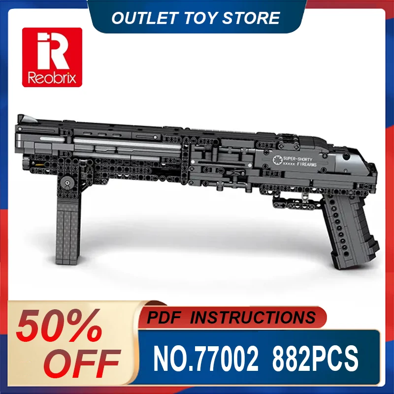 

REOBRIX 77002 MOC техническая суперкороткая модель пистолета, строительные блоки, кирпичи, головоломки, игрушки, рождественские подарки для детей