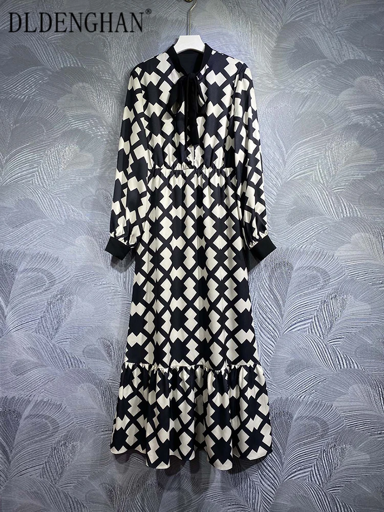 DLDENGHAN Early Autumn Long Dress Women Lace-up Collar Lantern Sleeve Geometric Print Vintage Dresses Fashion Runway New
DLDENGHAN Early Autumn Long Dress Women Lace-up Collar Lantern Sleeve Geometric Print Vintage Dresses Fashion Runway New
