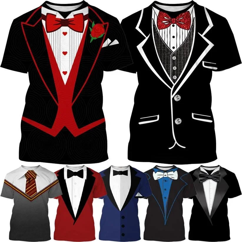 2023 Summer Men's Tuxedo Retro Tie Suit T-shirt Bow Tie 3d Print T-shirt Casual Short-sleeved Street Funny Fake Suit Top
2023 Summer Men's Tuxedo Retro Tie Suit T-shirt Bow Tie 3d Print T-shirt Casual Short-sleeved Street Funny Fake Suit Top