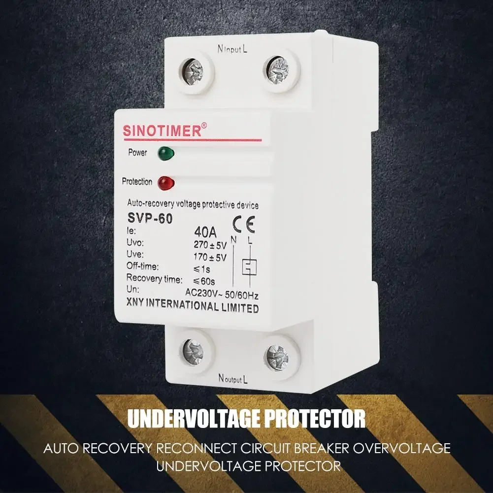 SVP-60L 230V AC 40A Digital Voltmeter Display Self Resetting Household Switch 220V Overvoltage And Undervoltage Protector
SVP-60L 230V AC 40A Digital Voltmeter Display Self Resetting Household Switch 220V Overvoltage And Undervoltage Protector