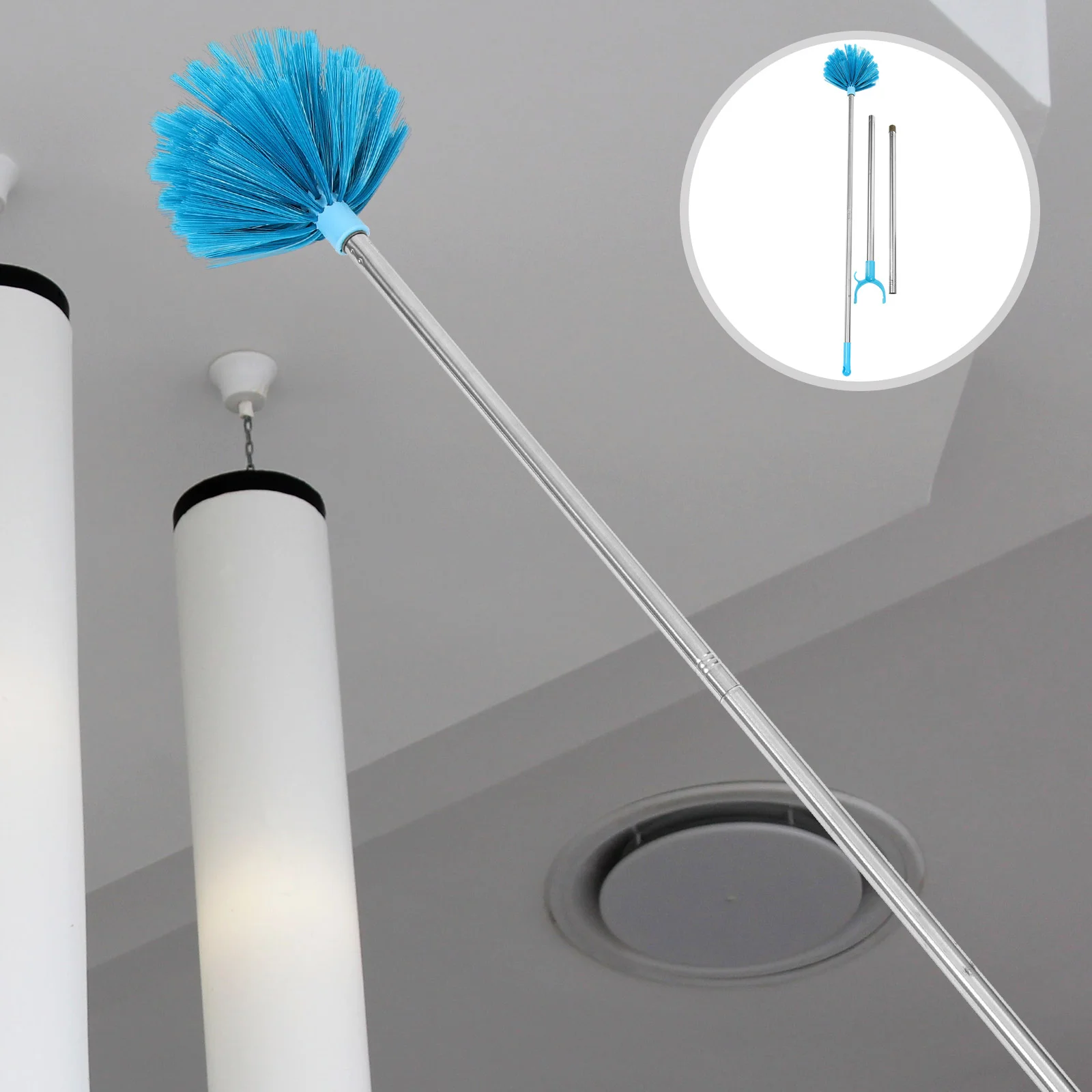 

Telescopic Dust Brush Dusting Spider Web Duster with Extension Pole Stainless Steel Cleaner Extended Fan Cobweb Remover Rod