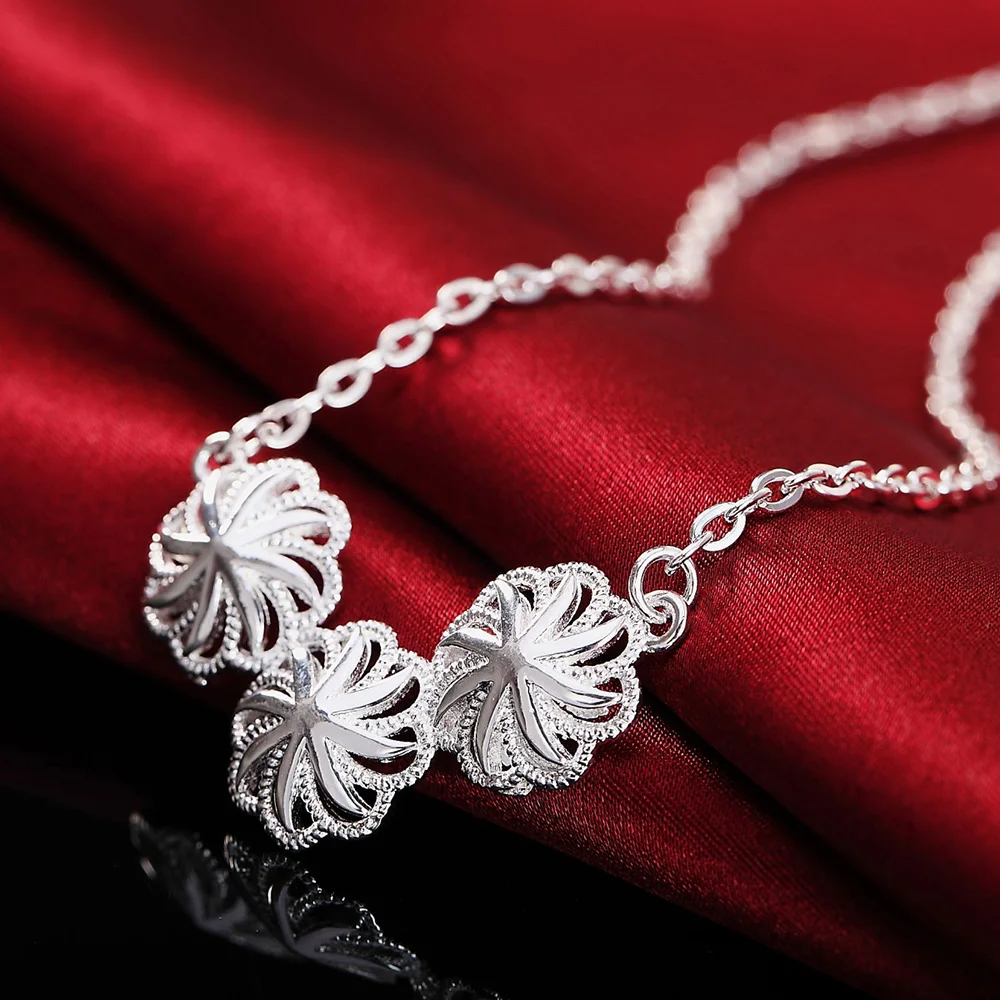 

Charms 925 Sterling silver beautiful three flowers Pendant Necklace For Women Fashion Christmas gifts Wedding party Jewelry gift