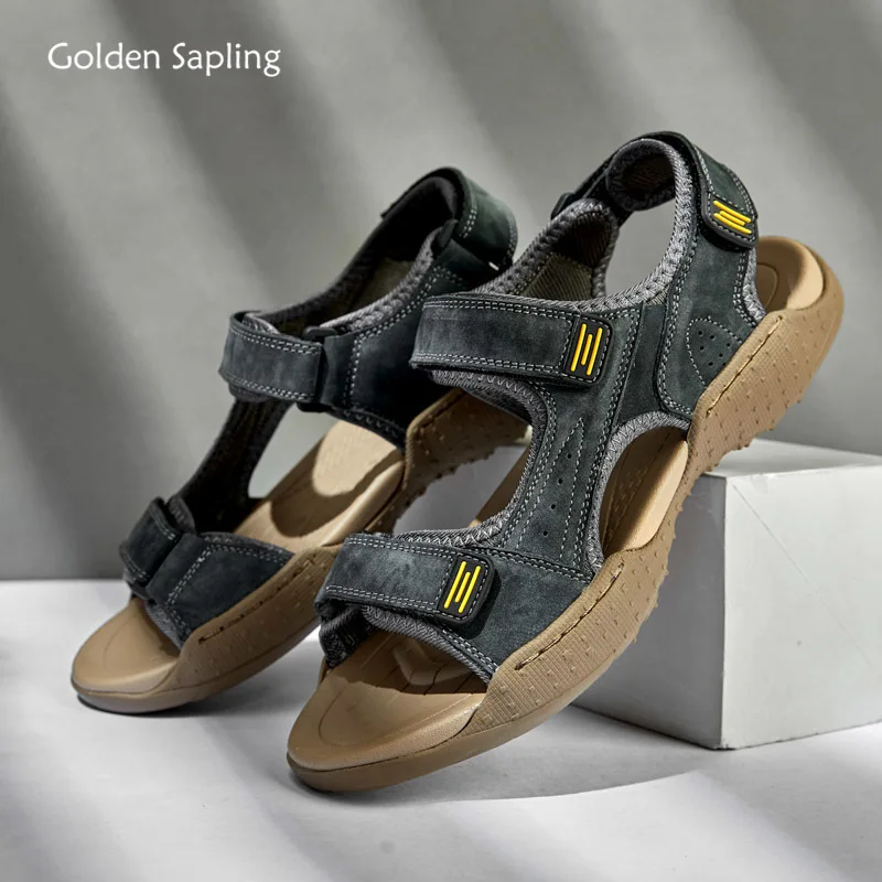 

Golden Sapling Summer Shoes Outdoor Men's Sandals Classics Beach Footwear Genuine Leather Shoe Leisure Men Sandal Casual Flats