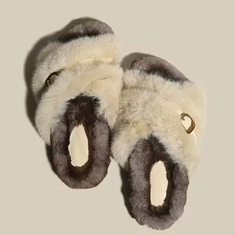 

Women Fuzzy Memory Foam Slippers Cross Band Cozy Plush Home Slipper Fluffy Furry Open Toe Shoes 2023 Winter Indoor Outdoor Slide