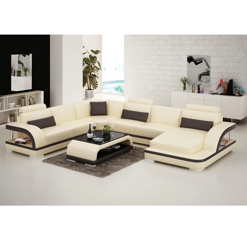 

MINGDIBAO Italian Leather Living Room Sofa Sets Top Grain Genuine Leather Couch U Shape Corner Sectional Sofas with Coffee Table