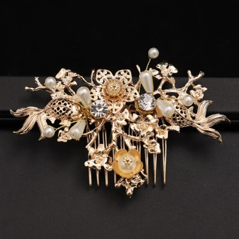 

Vintage Fashion Women Traditional Chinese Hairpin Gold Hair Comb Wedding Accessories Headband Stick Jewelry Bridal Headpiece Pin