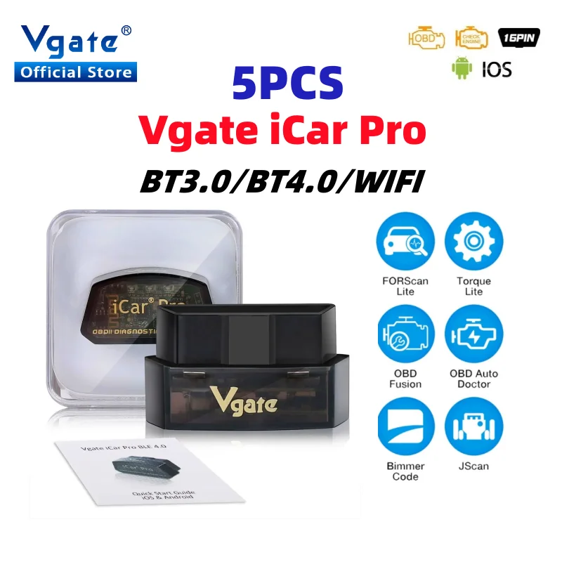 

5PCS Vgate iCar Pro elm327 V2.3 OBD 2 OBD2 Car Auto diagnostic Scanner WIFI Bluetooth 4.0 for IOS Scan Tool ODB2 PK ELM 327 V1 5