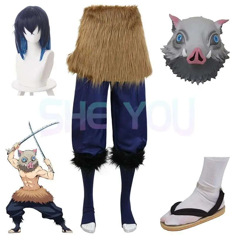Anime Cosplay Hashibira Inosuke Costume Pig Silicone Mask Wig Black Geta Sandals Clogs Socks
Anime Cosplay Hashibira Inosuke Costume Pig Silicone Mask Wig Black Geta Sandals Clogs Socks