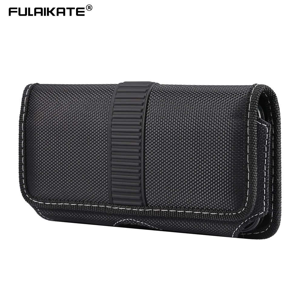 

FULAIKATE 5.8" 6.1" 6.5" 6.7" 6.9" Horizontal Phone Bag for iPhone 13 Pro Max Durable Cloth Hanging Universal Men's Waist Pouch