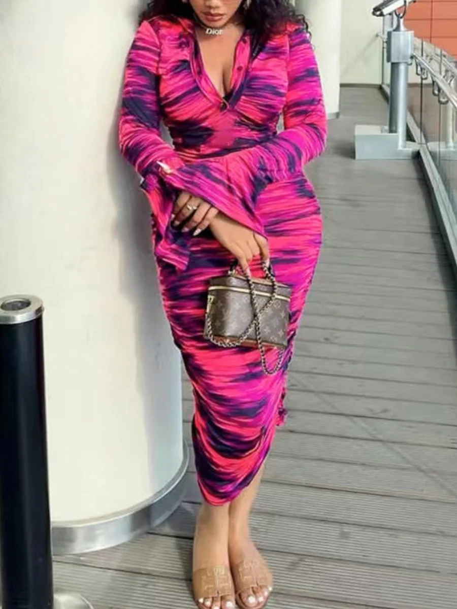 LW V Neck Tie Dye Ruched Bodycon Dress Women's Casual Long Sleeve Bodycon Dress Knee Length Fitted Dresses Party Vestidos
LW V Neck Tie Dye Ruched Bodycon Dress Women's Casual Long Sleeve Bodycon Dress Knee Length Fitted Dresses Party Vestidos