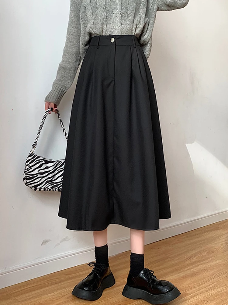 

Corduroy Long Pleated Skirt Women High Waist Pleated Skirt Vintage Winter Korean Autumn Casual A line Skirts Saia Feminina