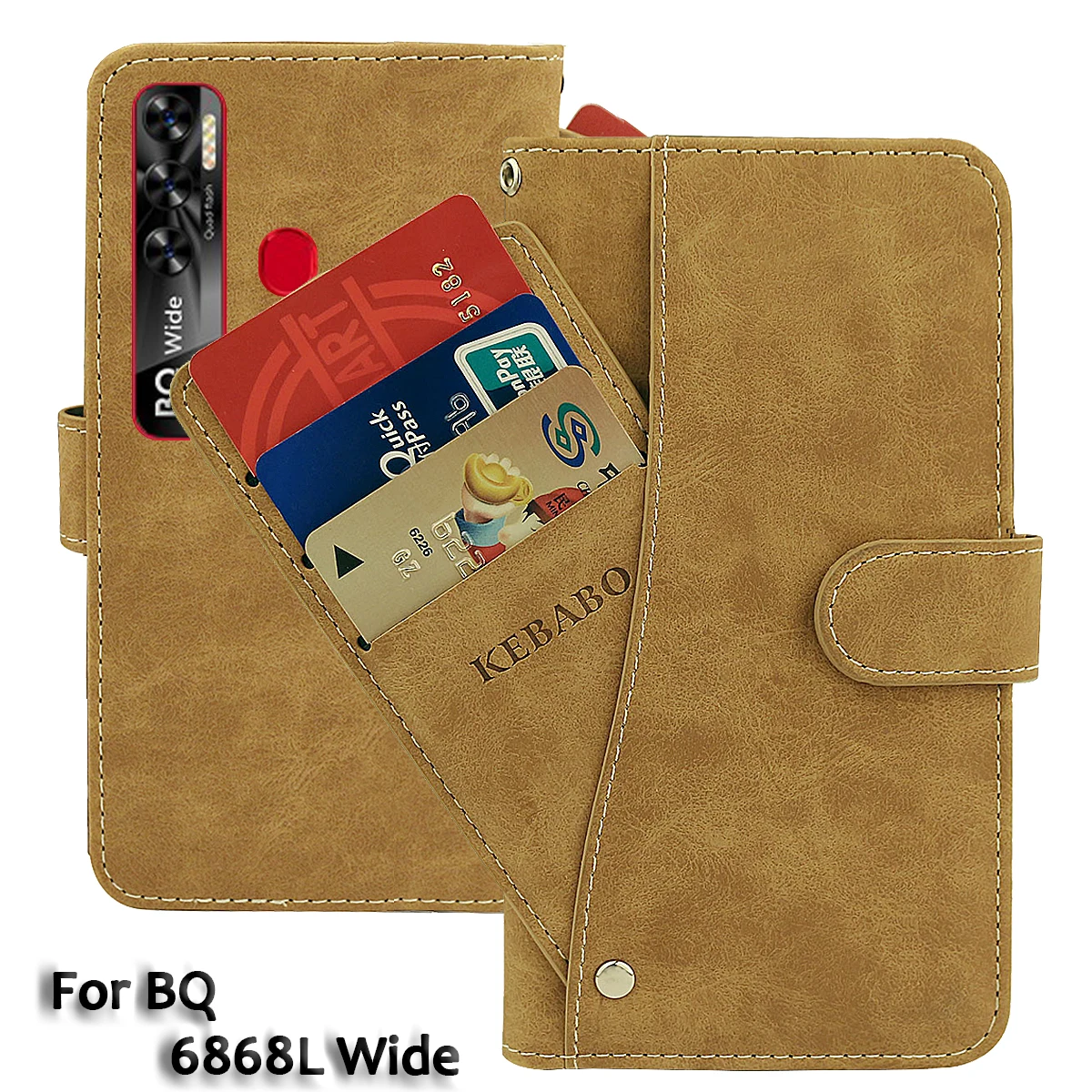 

Vintage Leather Wallet BQ 6868L Wide Case 6.8" Flip Luxury Card Slots Cover Magnet Phone Protective Cases Bags