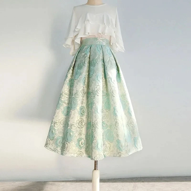 2023 Spring Summer Women's Fresh Jacquard Skirt Vintage Elegant Korean Fashion Light Green High Waist Pleated Midi Skirt Female
2023 Spring Summer Women's Fresh Jacquard Skirt Vintage Elegant Korean Fashion Light Green High Waist Pleated Midi Skirt Female