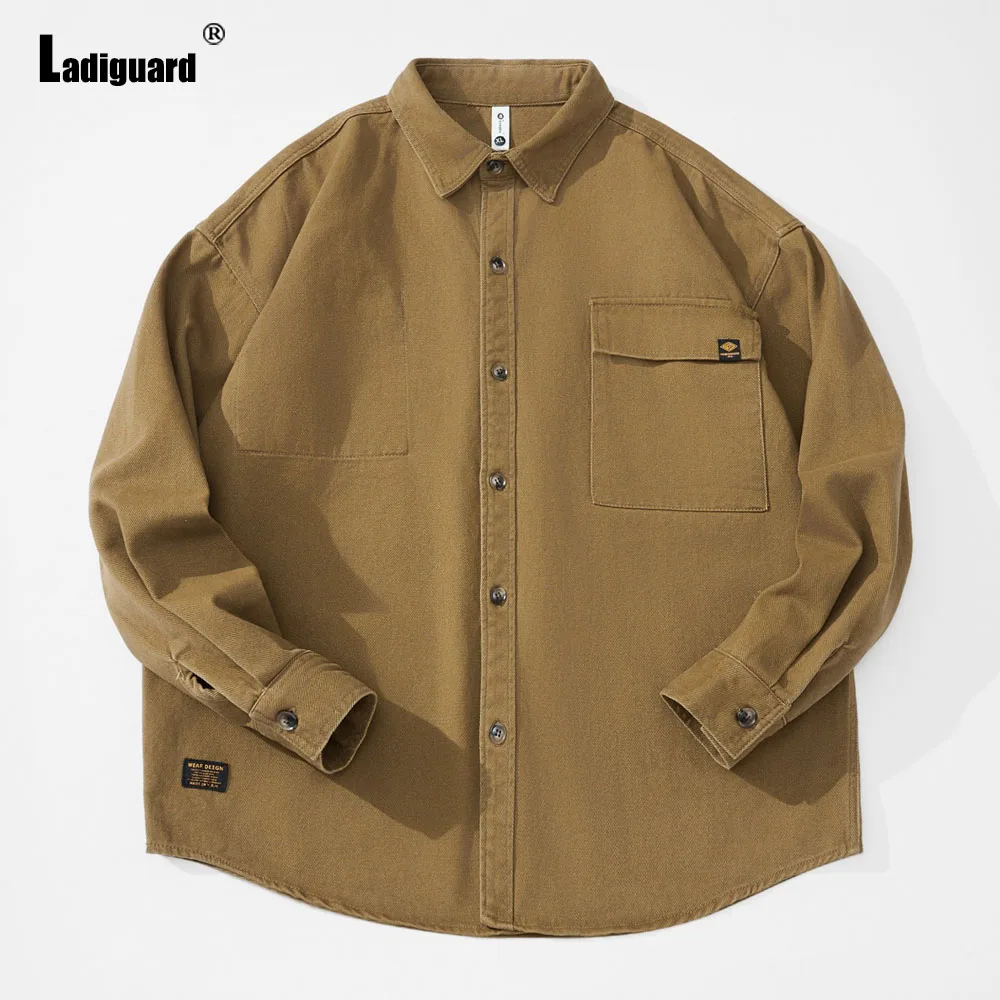 

Ladiguard 2024 New Spring Autumn Casual Stand Pocket Tops Outerwear Mens Cotton Jackets Khaki Black Comfy Fashion Street Coats