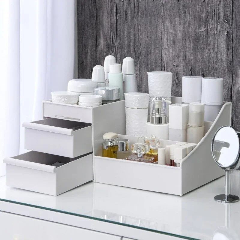 

Hot Drawer Makeup Storage Box Dormitory Finishing Plastic Shelf Cosmetics Skin Care Dressing Table Desktop Lipstick Organizer
