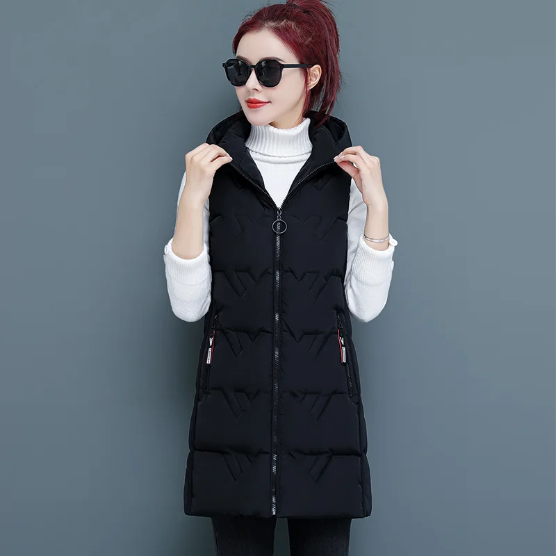 

Снимающая шапка пуховая хлопковая жилетка Женское пальто Корейская плотная жилетка куртка осенне-зимние новые длинные жилеты женская верхняя одежда