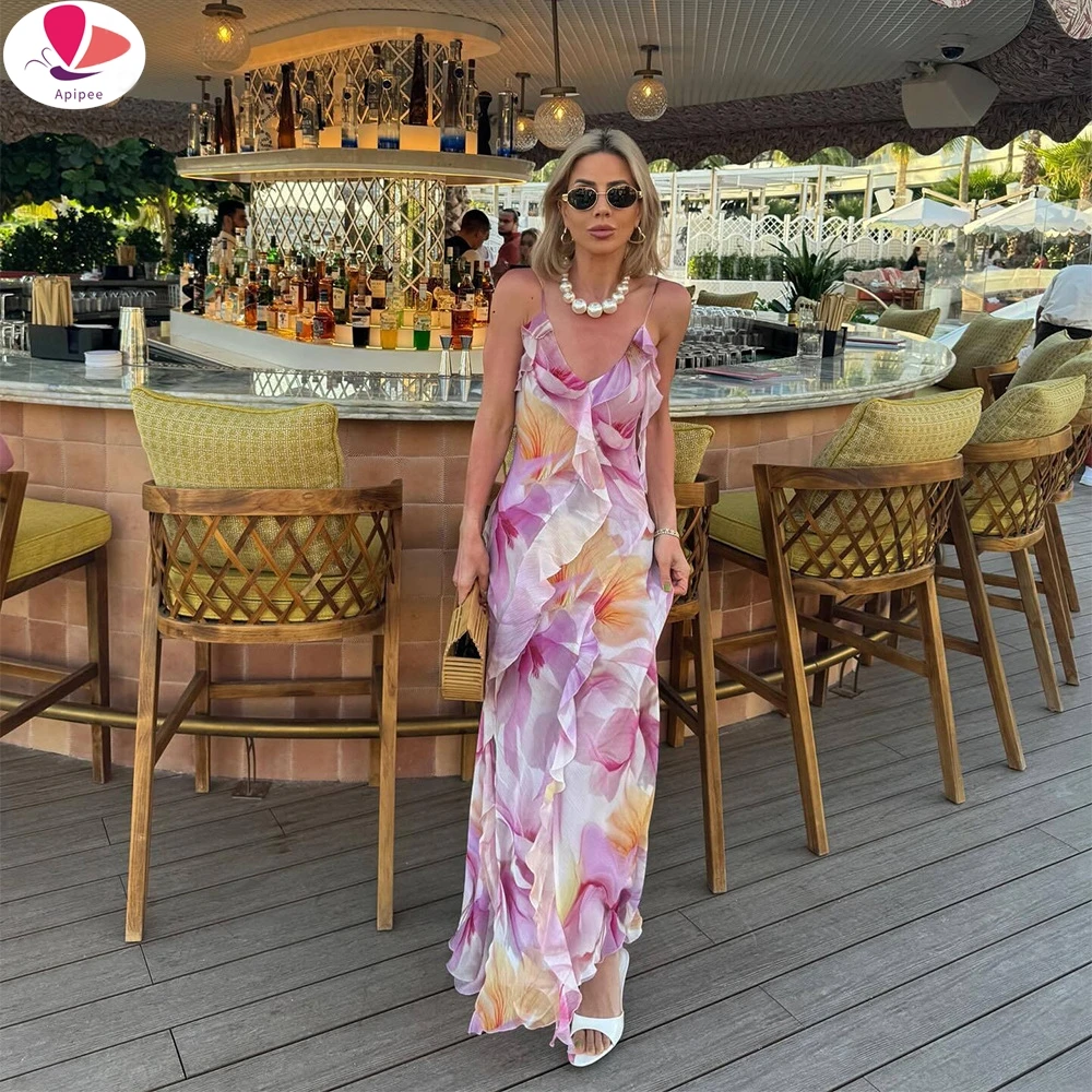 APIPEE V-neck Ruffles Floral Printed Sling Dress Sleeveless Backless Lace Up Split Dresses Summer Party Vacation Beach Vestidos
APIPEE V-neck Ruffles Floral Printed Sling Dress Sleeveless Backless Lace Up Split Dresses Summer Party Vacation Beach Vestidos