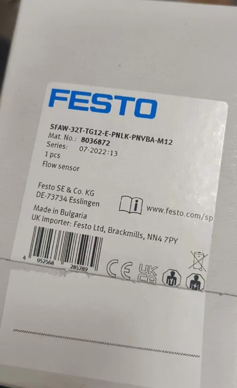 Новинка от бренда Festo SFAW-32T-TG12-E-PNLK-PNVBA-M12 8036872, 1 шт., Датчик потока
Новинка от бренда Festo SFAW-32T-TG12-E-PNLK-PNVBA-M12 8036872, 1 шт., Датчик потока