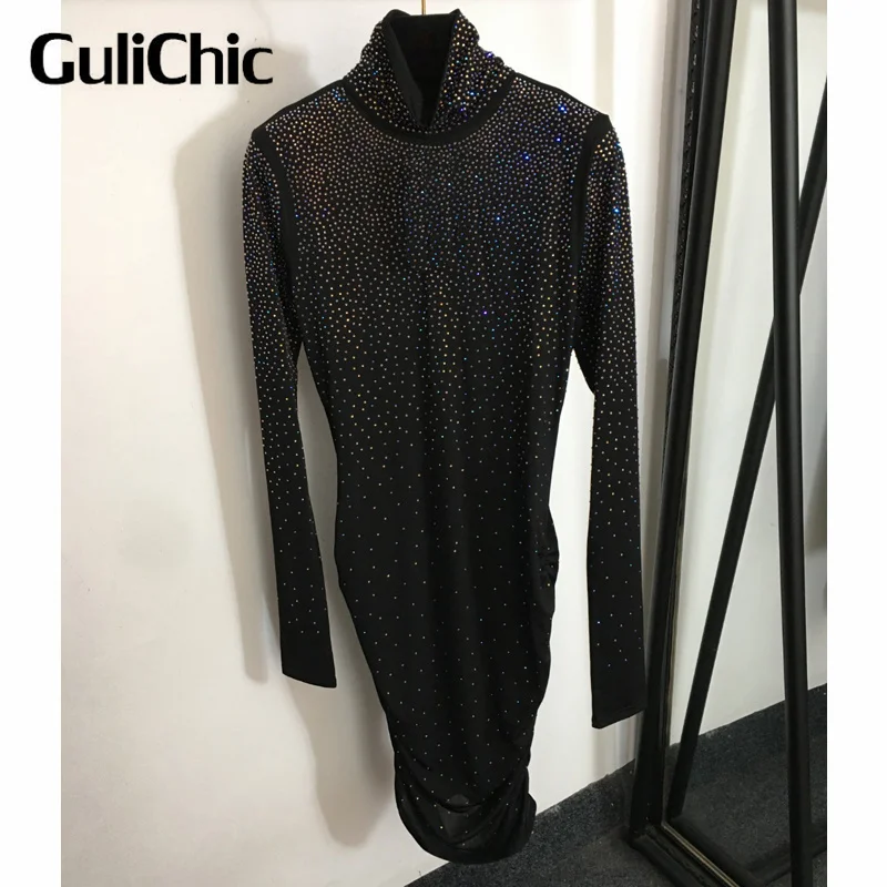 9.25 GuliChic Temperament Fashion Heavy Industry Diamonds Rhinestone Turtleneck Long Sleeve Slim Package Hip Dress Women 
9.25 GuliChic Temperament Fashion Heavy Industry Diamonds Rhinestone Turtleneck Long Sleeve Slim Package Hip Dress Women