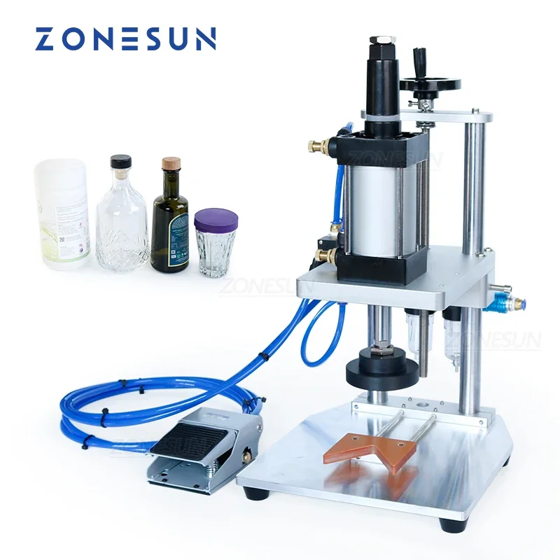 

ZONESUN Pneumatic Small Bottle Wooden Cork Cap Pressing Capping Machine Capper Milk Powder Tin Cosmetics Can ZS-XG70ZC